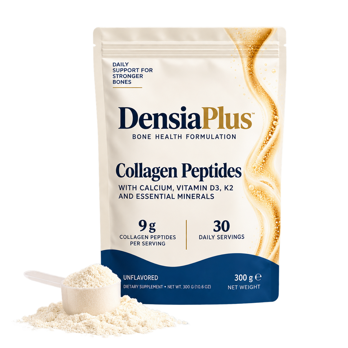 A bag of DensiaPlus with a scoop of powder