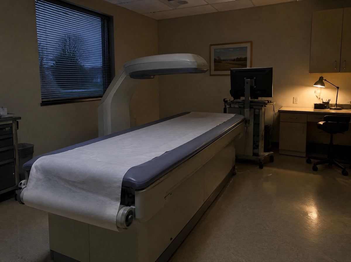 An empty bone scan room